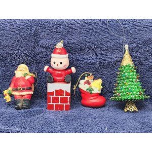 4 Vintage Christmas Ornaments‎ Santa Elf Christmas Stocking Christmas Tree